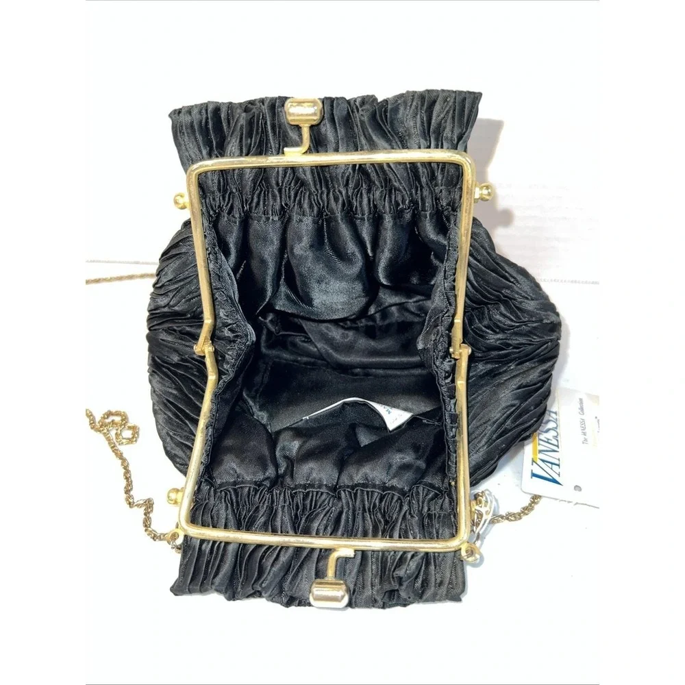 Vintage 1980s Satin Pleated Vanessa Black Cocktail Purse 40